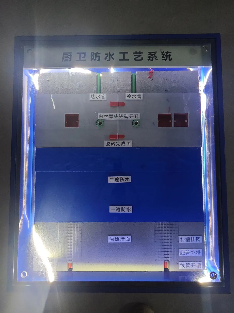 厨卫防水工艺展厅样板 · 双层四遍 + 闭水 72h
